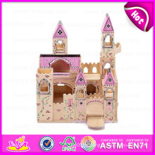 2015 brinquedos de madeira do castelo de dobramento medieval para crianças, brinquedo de madeira encantador do castelo para crianças, castelo de madeira bonito do brinquedo para o bebê W06A034